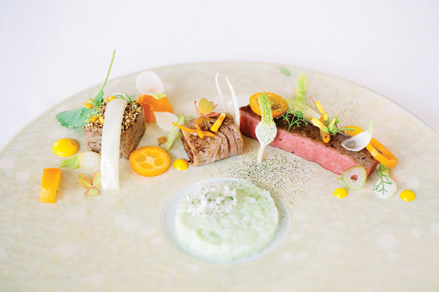 An artfully plated dish at the Umstead Hotel and Spa