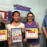 Grand-prize poster winner Jing Ren, second from left, with Beebe School interim principal Barbara O’Brien, art teacher Andrea Pellegrino and assistant principal Kevin Kilbride.