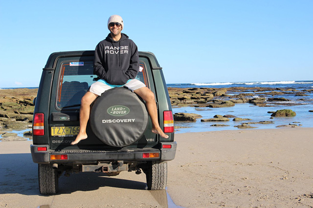 Elias Christeas and his car on the beach