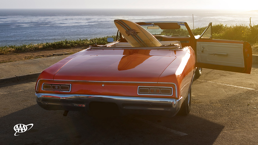 car with surfboard