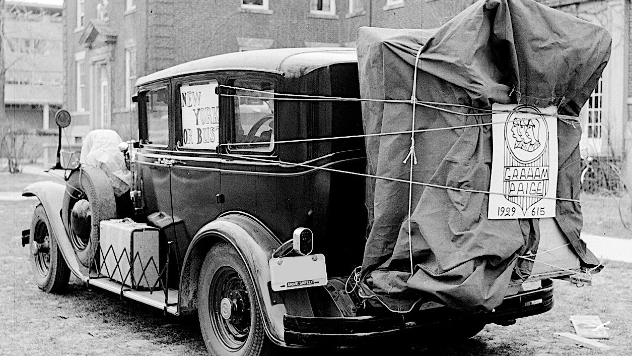 Old car with luggage