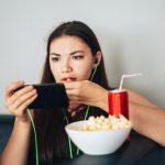 Girl in green headphones
