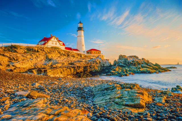 Portland Head Light is a historic lighthouse in Cape Elizabeth, Maine. The light station sits on a head of land at the entrance of the primary shipping channel into Portland Harbor, which is within Casco Bay in the Gulf of Maine. Completed in 1791, it is the oldest lighthouse in Maine