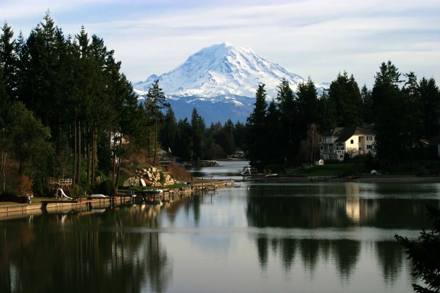 Beautiful view on Mount Rainier with Forest Canyon in front.